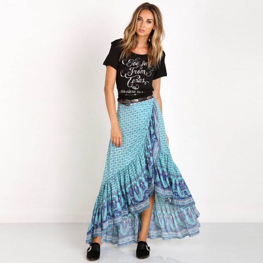 Spell & the Gypsy Collective Sunset Road Wrap Skirt Aqua XS b23